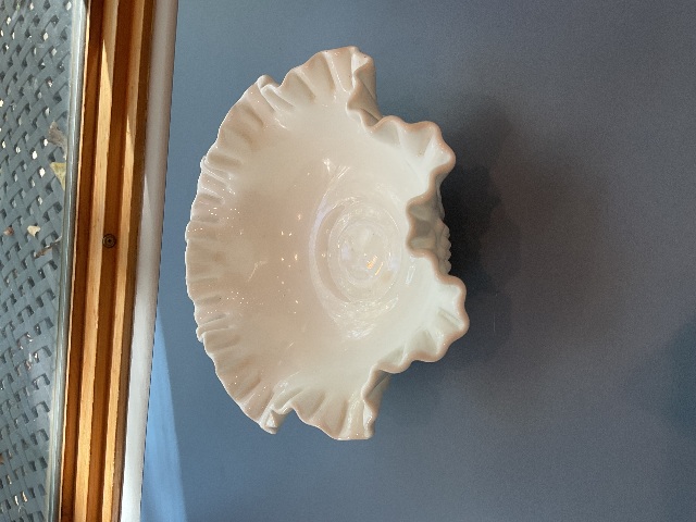 Vintage Fenton ruffled edge milk glass hobnail bowl