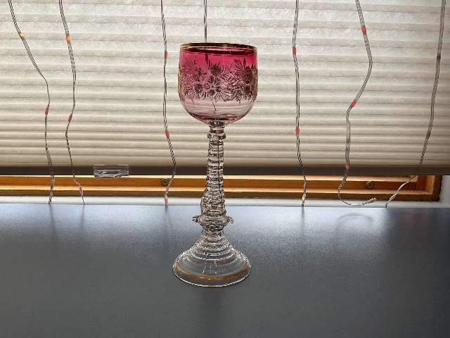 Vintage Cranberry and Gold Glass Wine Goblet