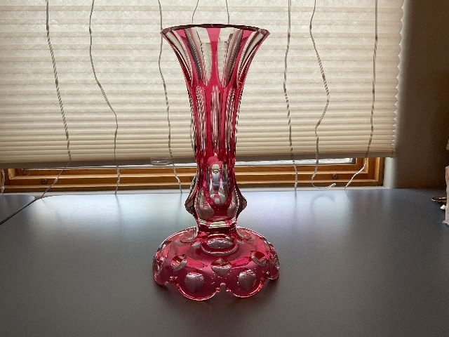 Bohemian Cranberry Art Glass Vase 10.25”H
