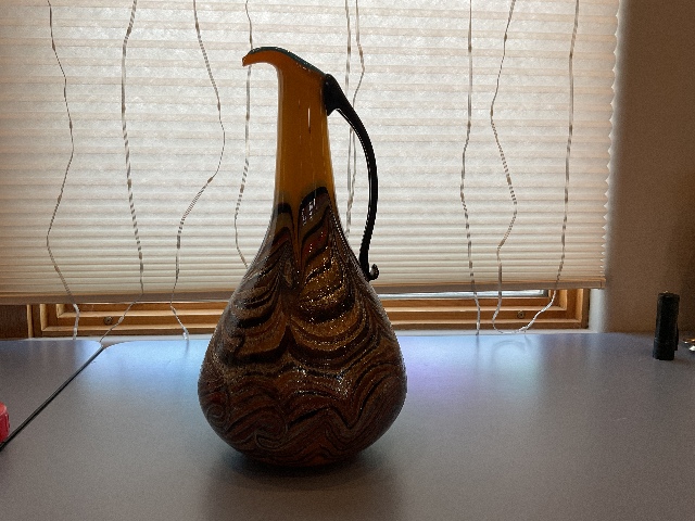 GORGEOUS Signed Art Glass Pitcher Vase 13”H