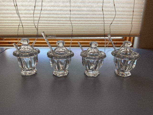 BEAUTIFUL Baccarat Crystal Bretagne Mustard Condiment Jars with Lid and Spoon 4.5"H SET OF 4