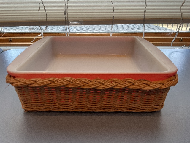 Vintage Pyrex Casserole Dish with Basket 9 x 9&rdquo;