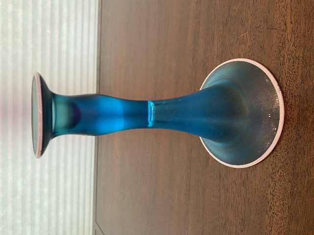 VTG Dugan Mae West Blue Iridescent Stretch Carnival Glass Candle Holder 8.25"H