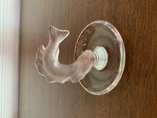 VTG LALIQUE Crystal Frosted Jumping Koi Fish Ring Holder Dish SIGNED 3.5" FRANCE