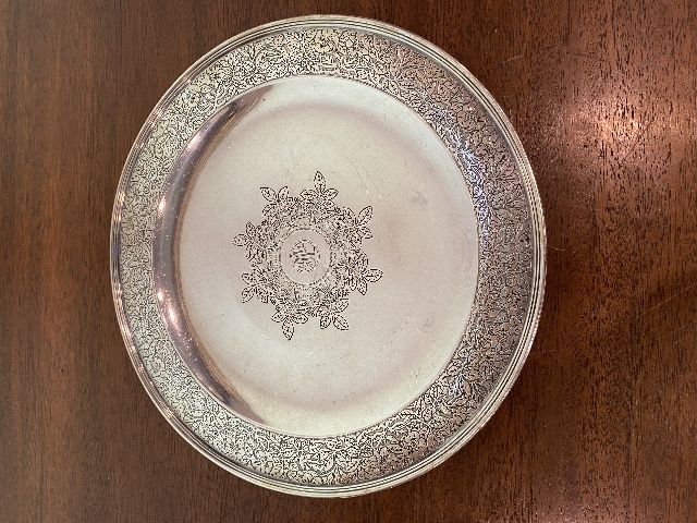 ANTIQUE TIFFANY & CO 925 STERLING SILVER Floral Etched Serving Platter 12"W