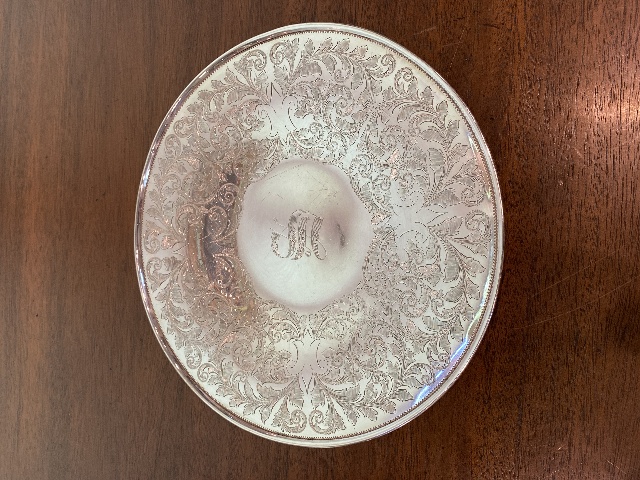 VINTAGE STERLING SILVER Leaf Etched Footed Serving Platter 10"W