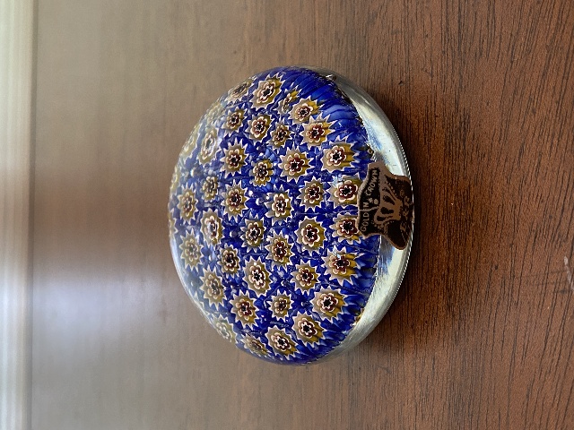STUNNING VTG Golden Crown E & R MILLEIFIORI Art Glass Paperweight W/LABEL 3.25"W