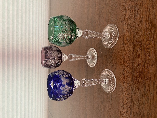 STUNNING SET(3) VTG AJKA MARSALA Multicolored Cut To Clear Cordial Glasses 5"H