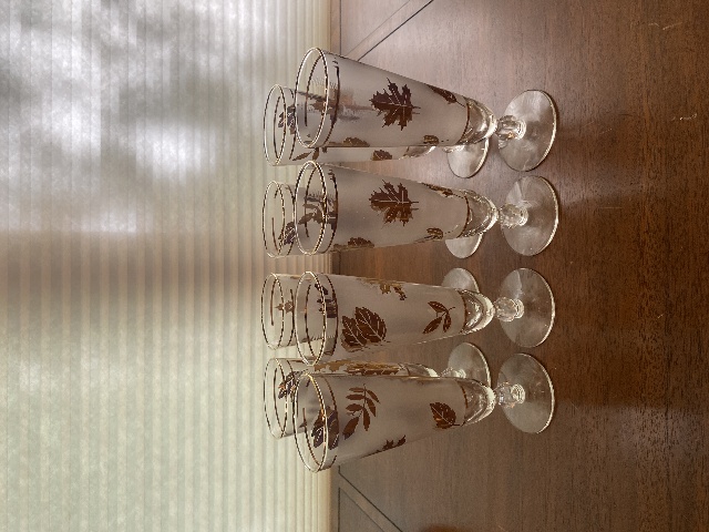 SET(8) BEAUTIFUL VTG MCM Libbey Gold Leaf Footed Iced Tea Glasses 8.5"H