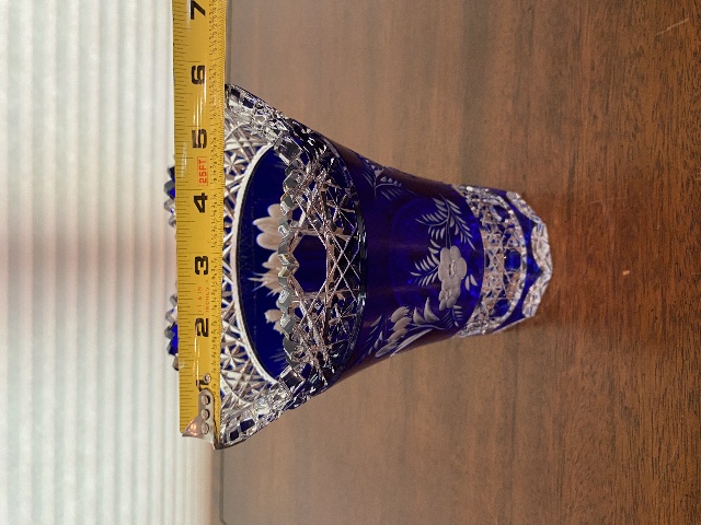 RARE VTG MEISSEN Cobalt Blue Cut To Clear Floral Etched Vase 7