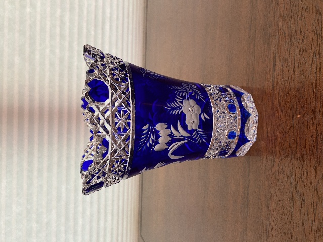 RARE VTG MEISSEN Cobalt Blue Cut To Clear Floral Etched Vase 7"H HTF SIGNED