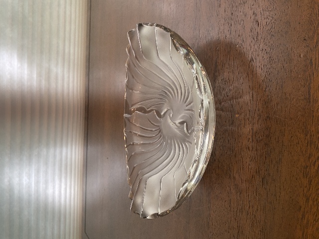 STUNNING VTG LALIQUE Frosted Crystal Ashtray By NANCY CENDRIER 8.25"L SIGNED