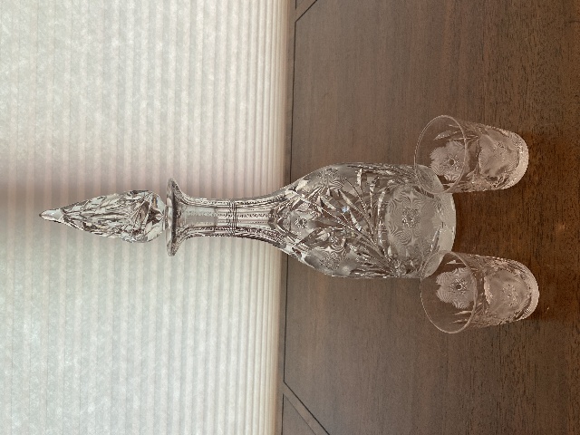 STUNNING VTG HEAVY DEEP Cut Glass Crystal Floral/Hobstar Etched Decanter SET(3)