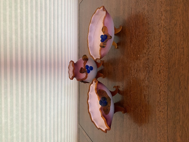 STUNNING MURANO Multicolored Glass Vase & 2 Bowls W/Applied Blueberries SET(3)