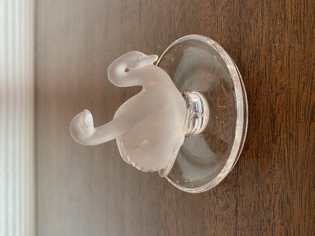 VTG LALIQUE Crystal Frosted DEUX CYGNES Two Swans Ring Holder Dish SIGNED 3.5"