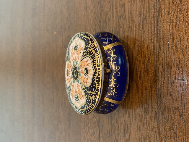 BEAUTIFUL ANTIQUE KALK Dark Blue & Gold Small Porcelain LTD ED Trinket Box 2.5"L