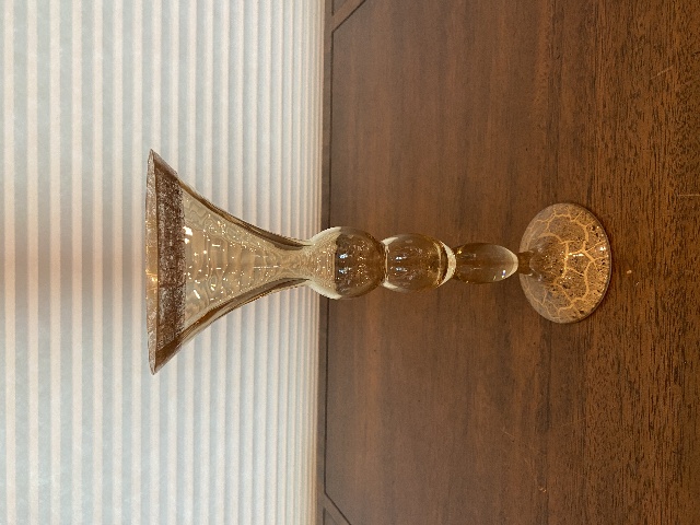 BEAUTIFUL VTG Bombay Glass Gold Colored Bubble Stem Vase W/Label 10.5"H POLAND