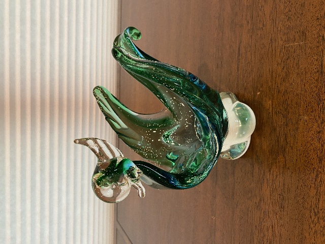 BEAUTIFUL VTG Green & Blue Freeform Art Glass Bird Sculpture 7"H