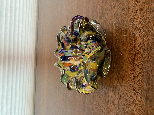 BEAUTIFUL VTG MURANO Multicolored Confetti Art Glass Ashtray Bowl 6"W ITALY
