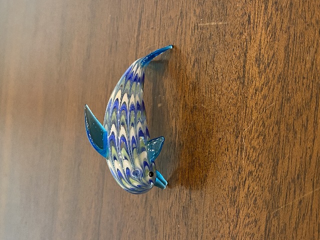 BEAUTIFUL Fitz & Floyd Blue & White MENAGERIE Glass Dolphin Figurine W/LABEL 3"L
