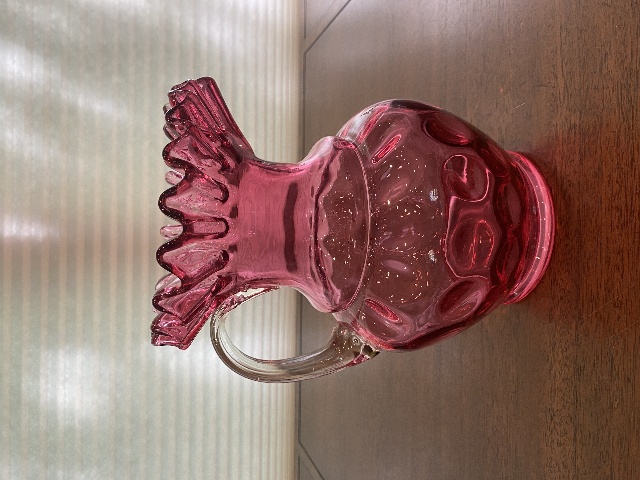 BEAUTIFUL VTG FENTON Cranberry French Opalescent THUMBPRINT Glass Pitcher 9.25"H