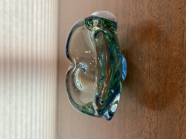 BEAUTIFUL VTG MURANO Blue & Green Art Glass Ashtray Bowl 6.75"W ITALY