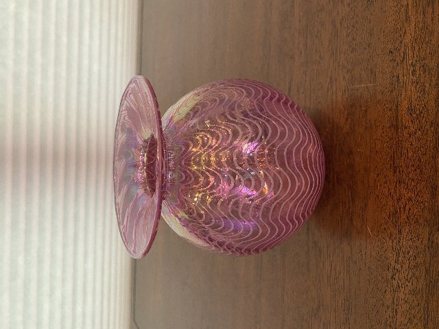 STUNNING VTG Glass Eye Studio Pink Iridescent Wave Art Glass Vase 5"H SIGNED