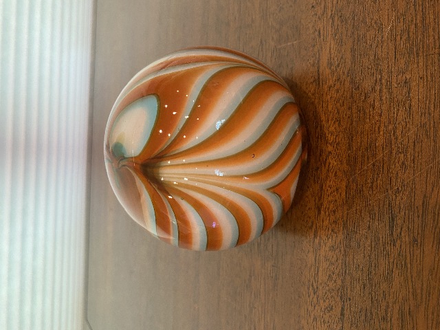 STUNNING VTG LARGE Orange & White Swirled Art Glass Paperweight 4.5"W