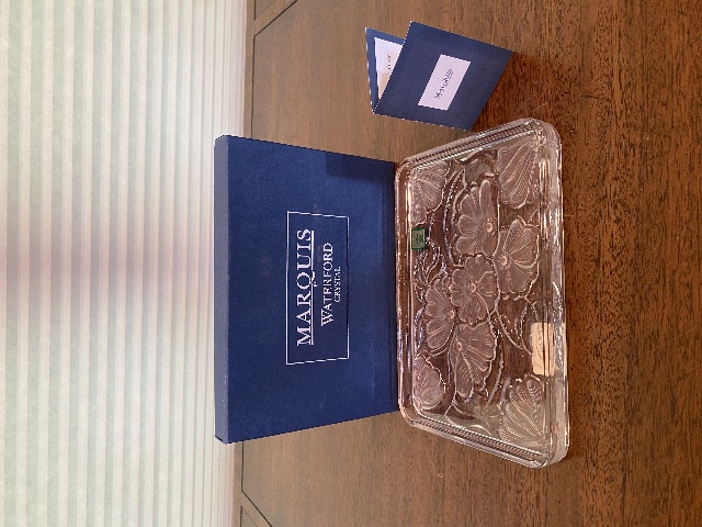 Marquis By WATERFORD Crystal Floral Vanity Tray SIGNED W/BOX & LABEL 8.5"L