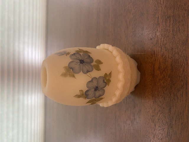 BEAUTIFUL VTG FENTON Floral PAINTED Custard Fairy Lamp Candle Holder 4.5" SIGNED