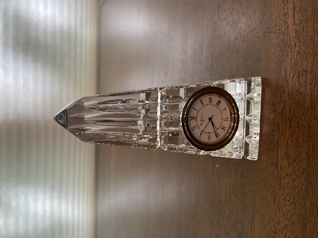 BEAUTIFUL VTG WATERFORD Crystal Obelisk Pyramid Desk Clock SIGNED 5.75"H IRELAND