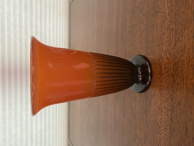 BEAUTIFUL VTG Orange Ribbed Art Glass Footed Trumpet Vase 7.25"H