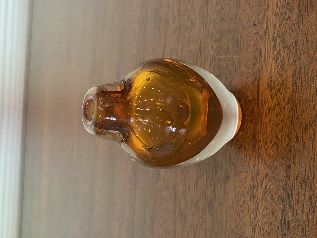 BEAUTIFUL VTG 1989 FREE STATE Amber & Clear Small Art Glass Bud Vase SIGNED 3.5"