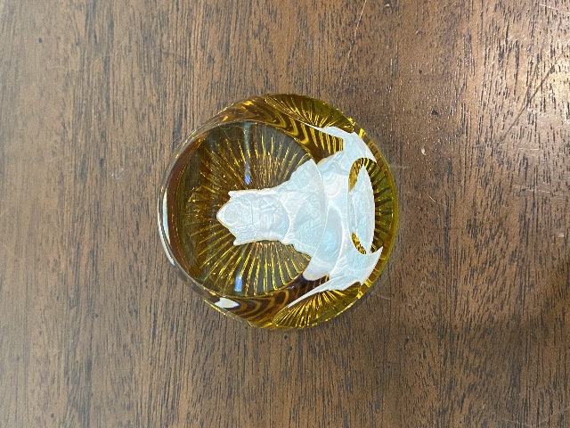 THE FRANKLIN MINT BACCARAT Crystal Amber CHARLEMAGNE Paperweight 2.75"W SIGNED
