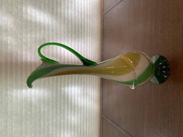 GORGEOUS LARGE VTG MURANO Green & Yellow Swirl Art Glass Pitcher Vase 17.25"H