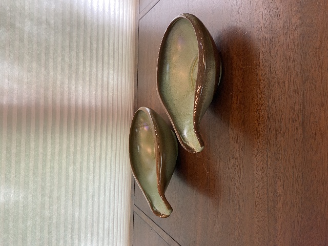 PAIR Of VTG Frankoma Prairie Green & Bronze Large Art Pottery Bowls #214