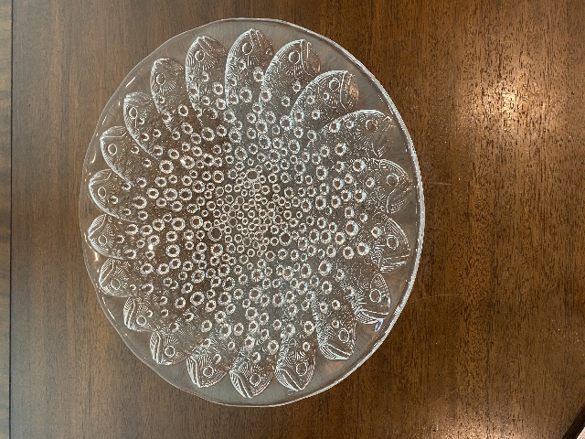 STUNNING VTG LALIQUE Crystal ROSCOFF Fish & Bubbles Centerpiece Bowl SIGNED 14"W