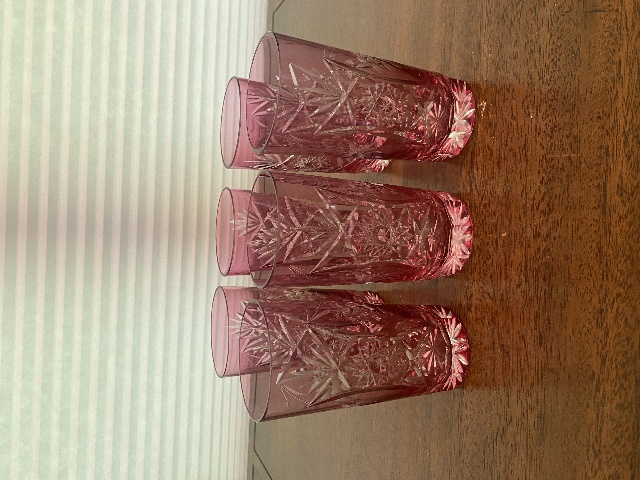 STUNNING SET(6) VTG Cranberry Cut To Clear Hobstar & Grape Tumbler Glasses 5.25"