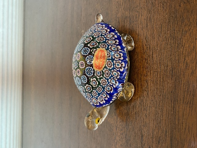 STUNNING MURANO Multicolored MILLEFIORI Aventurine Turtle Figurine W/LABEL 5.5"L