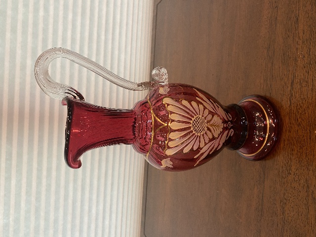 STUNNING VTG FENTON Cranberry Floral LTD ED #64/950 Ewer Pitcher SIGNED 10.25"H