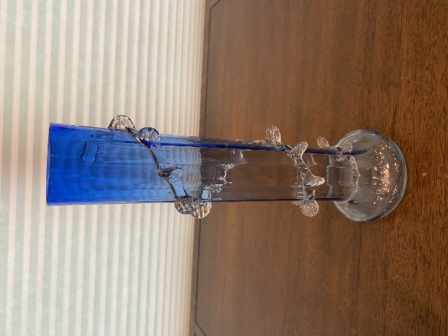 STUNNING ANTIQUE Stevens & Williams Blue Ribbed Optic W/Spiral Vine Vase 10.75"H