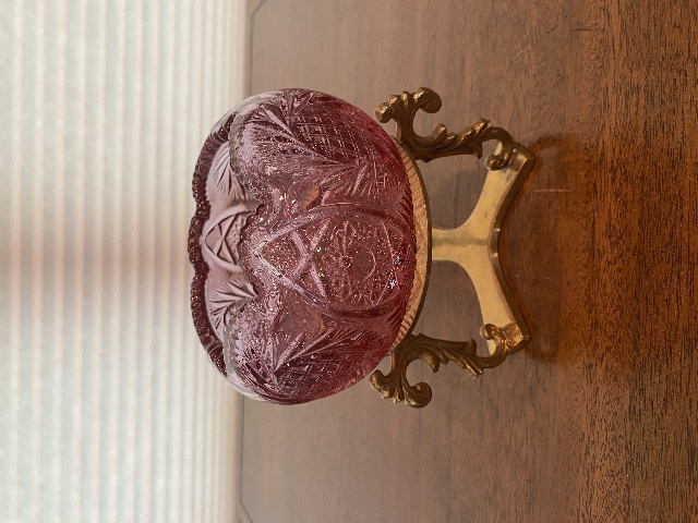 BEAUTIFUL VTG FENTON Dusty Rose Rose Bowl/Candle Holder W/Brass Stand 6"H