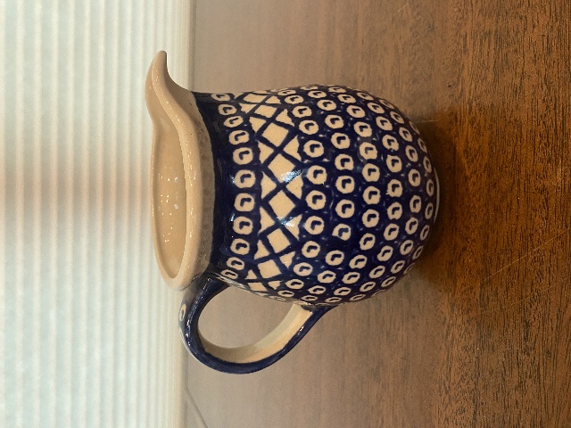 BEAUTIFUL VTG Boleslawiec Blue & White Pottery Pitcher/Jug 5.5"H POLAND