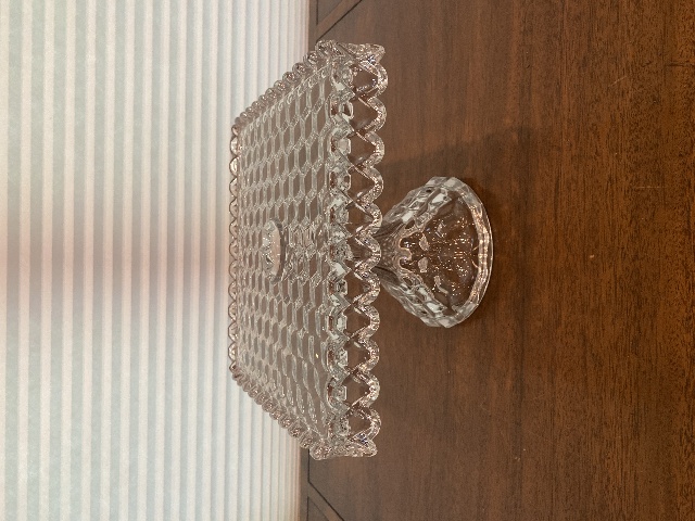 GORGEOUS VTG AMERICAN FOSTORIA Cubist Square Glass Cake Plate W/Rum Well 10"W