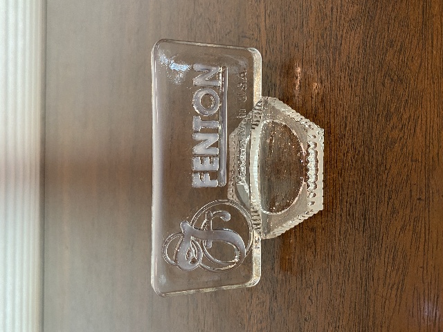 GORGEOUS VTG FENTON French Opalescent Art Glass Dealer Logo Sign 5"L U.S.A.