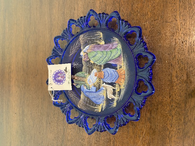 RARE VTG FENTON Cobalt Christmas THE CELEBRATION Plate LTD ED #877/2500 9.25"W