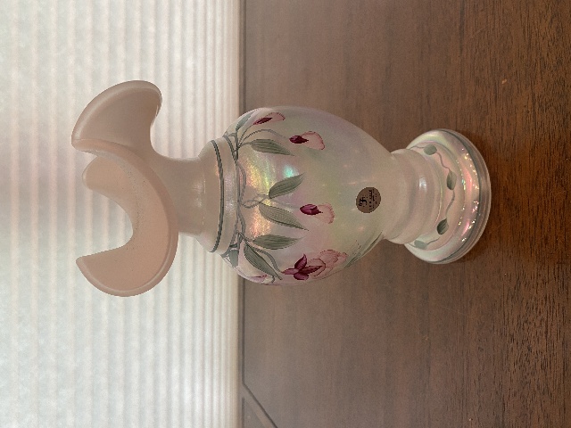 STUNNING VTG 1998 Bill Fenton Opal Satin FUCHSIA Vase #72 PAINTED & SIGNED 8.5"H