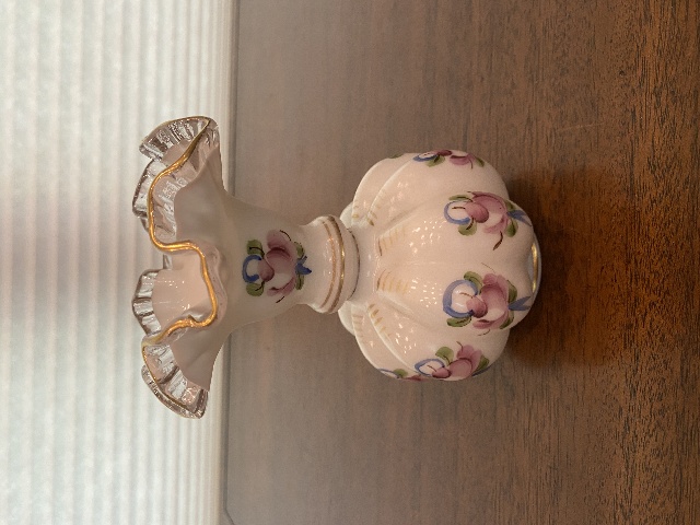 VTG FENTON Charleton Rose Silver Crest W/Gold Melon HAND PAINTED Vase 6.25"H