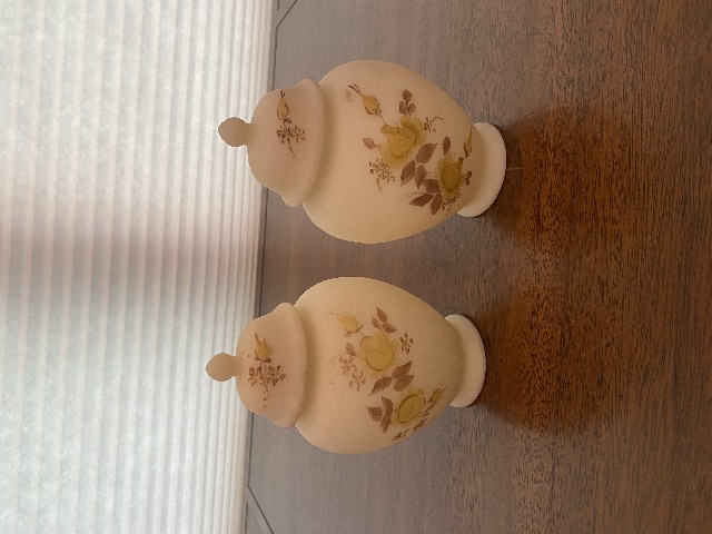 PAIR Of VTG FENTON Floral PAINTED Custard Glass Ginger Jars W/Lids SIGNED 6"H