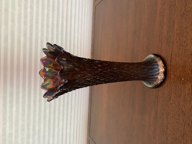 ANTIQUE Northwood Amethyst Iridescent DIAMOND POINT Art Glass Swung Vase 10.75"H